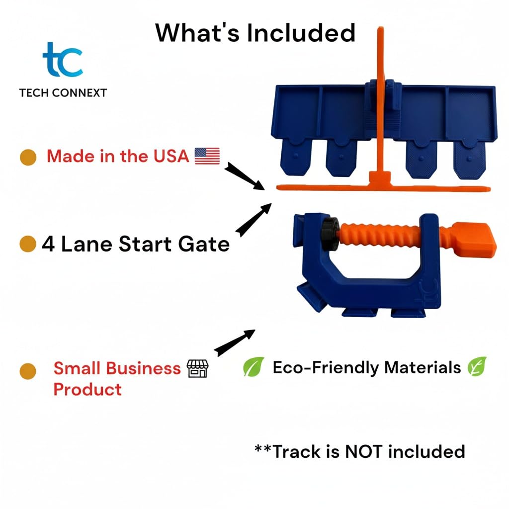 Monster Truck Track Clamp with 4 Lane Start Gate (Track NOT Included) | Compatible with Hot Wheels Track (Blue/Orange) | Eco-Friendly PLA | Made in USA | Monster Truck Track Accessory