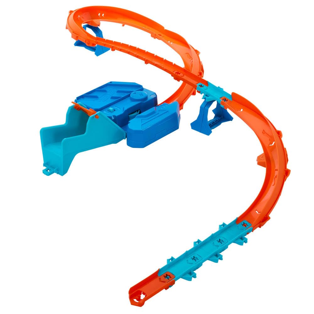 Hot Wheels Toy Car Track Set, Deluxe Building Box with Motorized Booster, 1:64 Scale Vehicle, Speed Snap Track, Boosted Jump Speedway