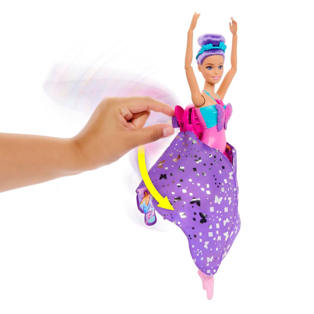 Barbie Dance and Flutter Doll with 2-in-1 Transformation from Dancer to Butterfly with Opening Wings, Purple Hair, Headpiece & Removable Tutu