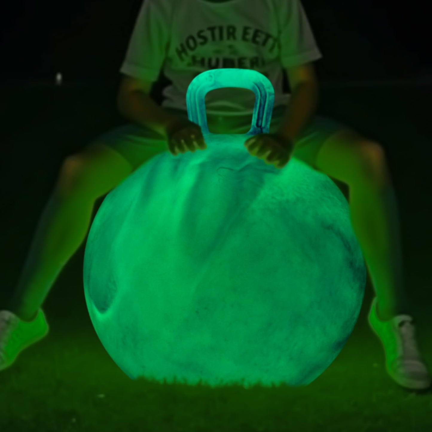 ZOOJOY Glow-in-The-Dark Light Up Hopper Ball for Kids, 20 Inch Bouncy Ball with Handle, Inflatable Night Glow Jumping Toy for Boys and Girls Aged 6-12, Indoor & Outdoor Play, Includes Pump