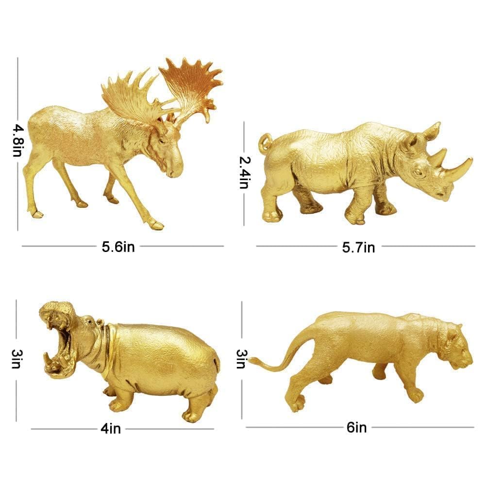 Metallic Gold Plastic Animal Figurines Toys, 12PCS Golden Safari Zoo Animal Figures, Jungle Wild Animals for Baby Shower Decor, Safari Themed Birthday Party, Christmas Decoration Gifts