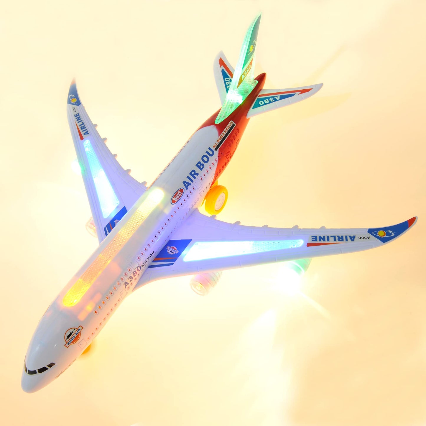 PowerTRC Kids Airplane Toys, Bump & Go Action Toddler Toy Airplane with LED Flashing Light, Music, Airplane Sound, Great Gift for Boys Girls Ages 3-12