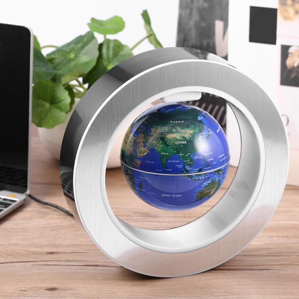 Magnetic Levitation Floating World Map with Constellations LED Light Globe 2 in 1 Anti Gravity Suspending in The Air Decoration Gadget (Blue 6 inch)