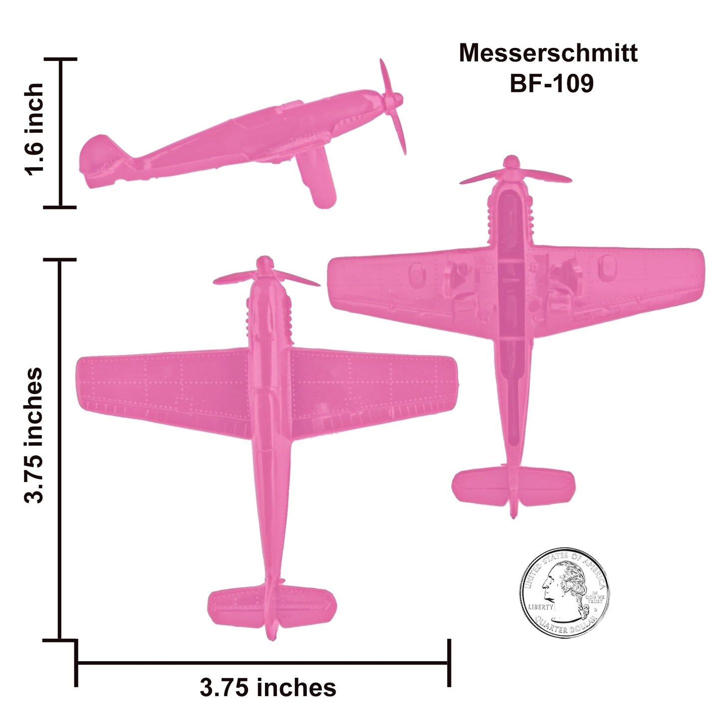TimMee WW2 Fighter Ace Planes - Pink 9pc Plastic Army Men Airplanes USA Made