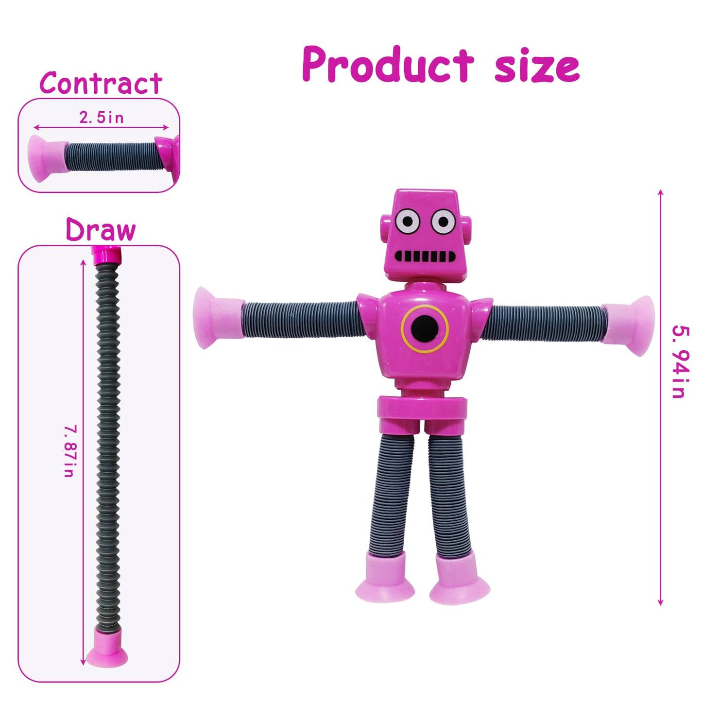 16 PCS Suction Cup Robot Toy,Shape Changing Telescopic Pop Tubes Autism Sensory Toy Kids Girls Boys Toddlers Adult,Funny Robot Action Figure Bendable Fidget Toy Gift Birthday Party Favors Christmas