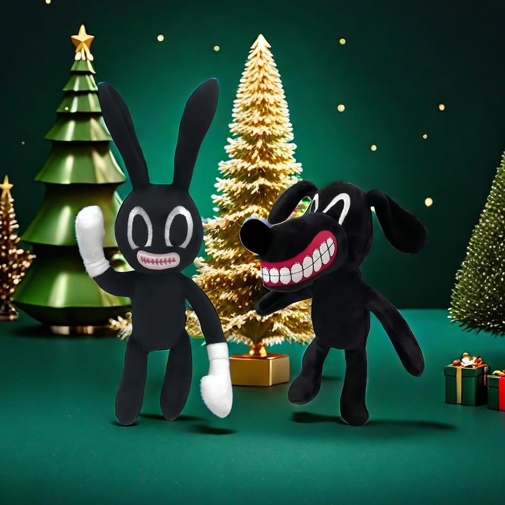 POPRORE Cartoon Dog Cat Rabbit Plush Toys Halloween Christmas Horror Plush Toy for Home Party Gift Birthday Toy (Rabbit&Dog)
