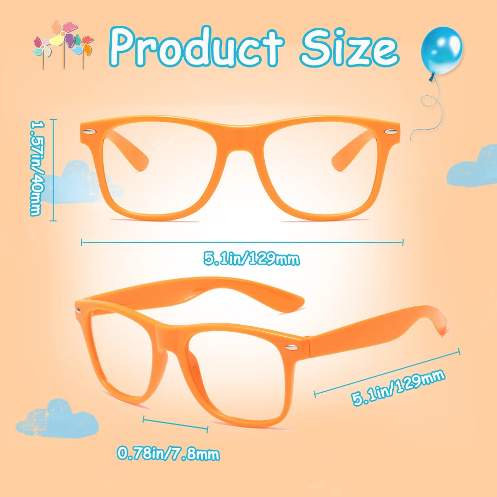 Matcheck 20 Pack Kids Costume Frame Glasses NO LENS Ultralight Square Neon Color Party Favors for Boys Girls Daily Outfit Accessories