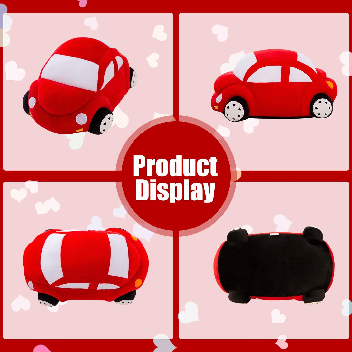 zhidiloveyou Car Plush Red Stuffed Car Shaped Pillow Cute Toy Decor Gifts for Kids, 11.8 inch