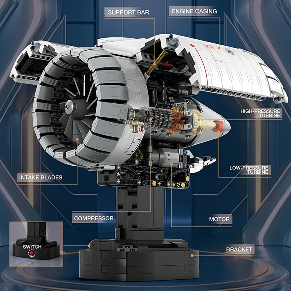 Falagil Aircraft Turbofan Engine Building Blocks Set for Adults - Powered Model with Motor, STEM Engineering Toy, Gifts for Builders (1786 Piece)