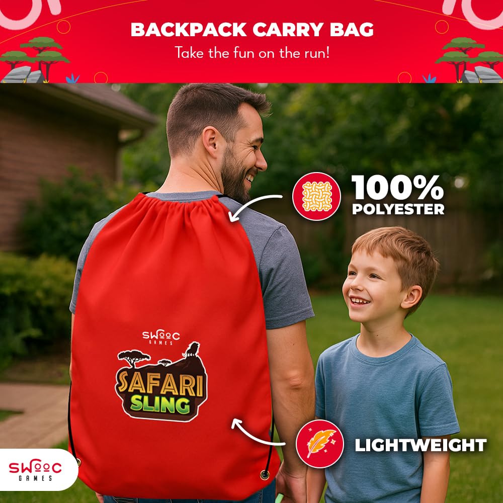 Swooc Games - Safari Sling | 2-in-1 Bean Bag Toss Game for Kids | 5-Second Setup Kids Cornhole Game Set | Outdoor Toddler Activities | Backyard Party Games | Corn Hole Set Toddler Bean Bag Toss