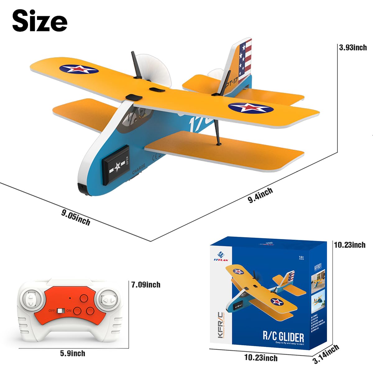 RoofWorld RC Plane 2. 4Ghz RC Airplane for Kids & Beginners Easy to Fly with 6-axis Gyro Stabilizer 2CH MPP Remote Control RC Glider Indoor/Outdoor STEM Toy for Boy Girl Pilots (Yellow Biplane)