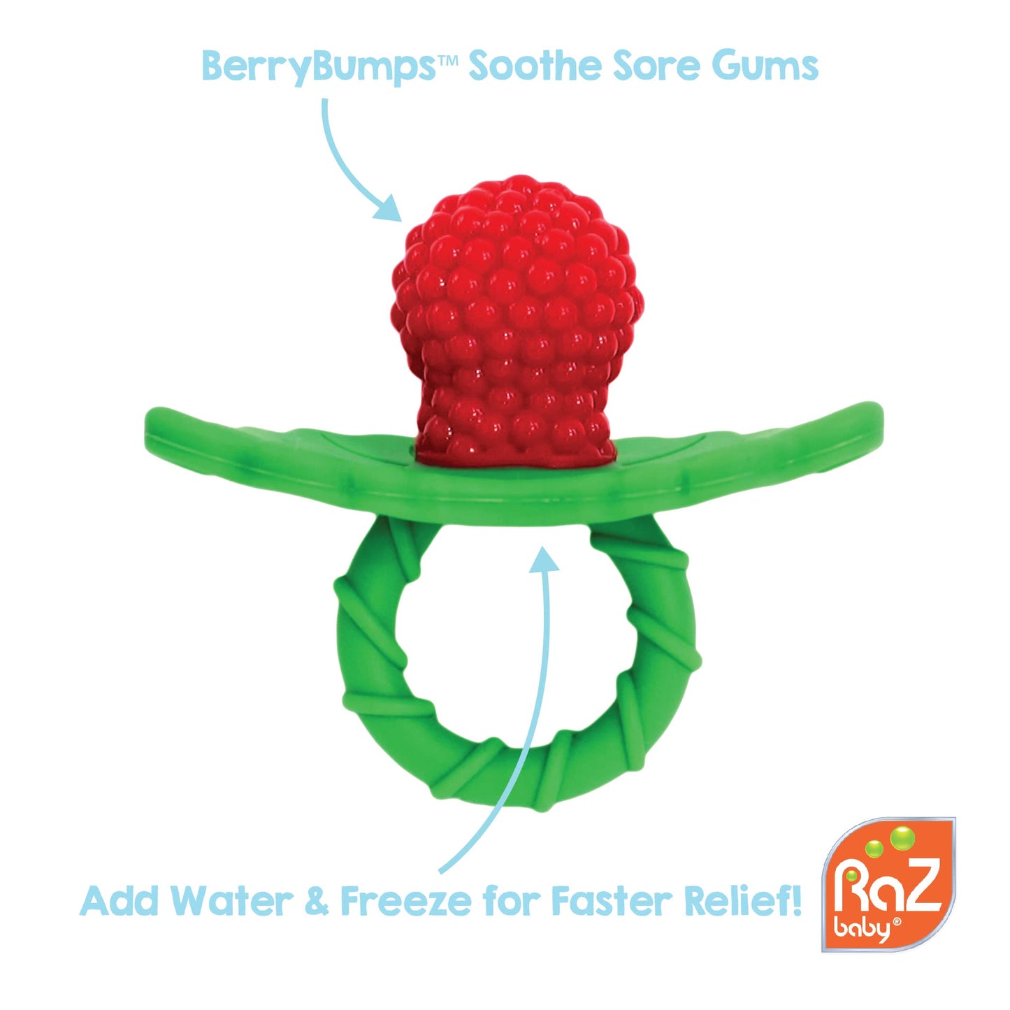 RaZbaby RaZberry Teether 2-Pack (Red/Blue) + RaZberry Pop Teether for Babies 3 Months & Up - BPA Free Silicone - Textured for Sensory Stimulation and Development