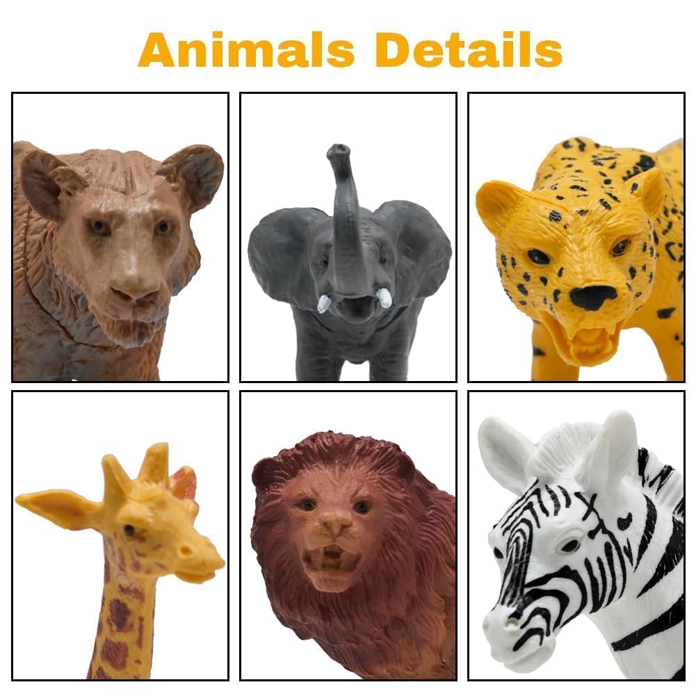 Safari Animals Figures, Plastic Zoo Animals Toys for Toddlers 1-3, Realistic Jungle Animal Figurines for Kids 3-5, 12Pcs Wild African Toys Birthday Gifts Boys Girls