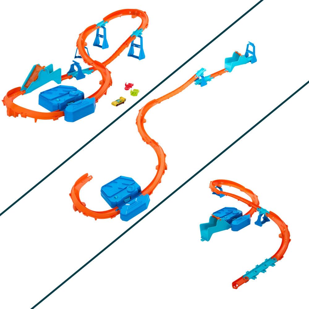 Hot Wheels Toy Car Track Set, Deluxe Building Box with Motorized Booster, 1:64 Scale Vehicle, Speed Snap Track, Boosted Jump Speedway