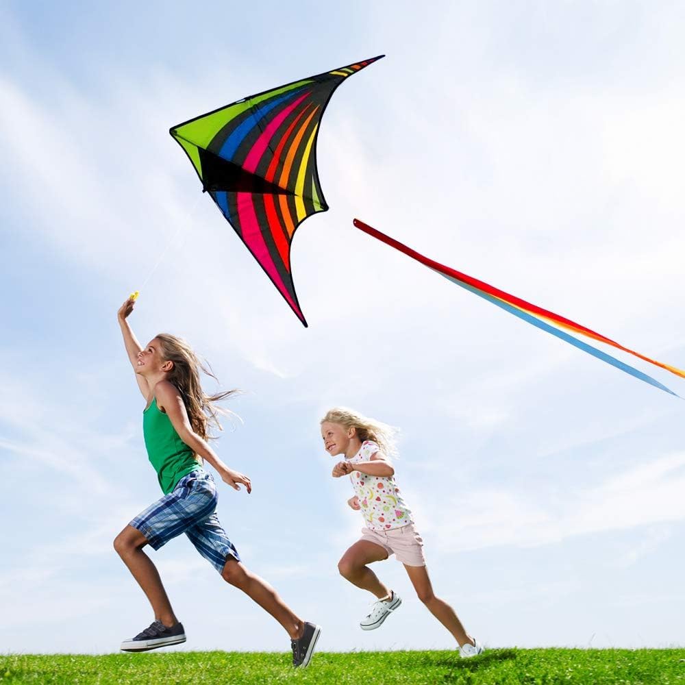 Mint's Colorful Life 60'' Delta Kite with 7.1in Reel Winder, Easy Flying Kites & Kite String Spool for Kids & Adults, Best Beach Kites Set for Beginners