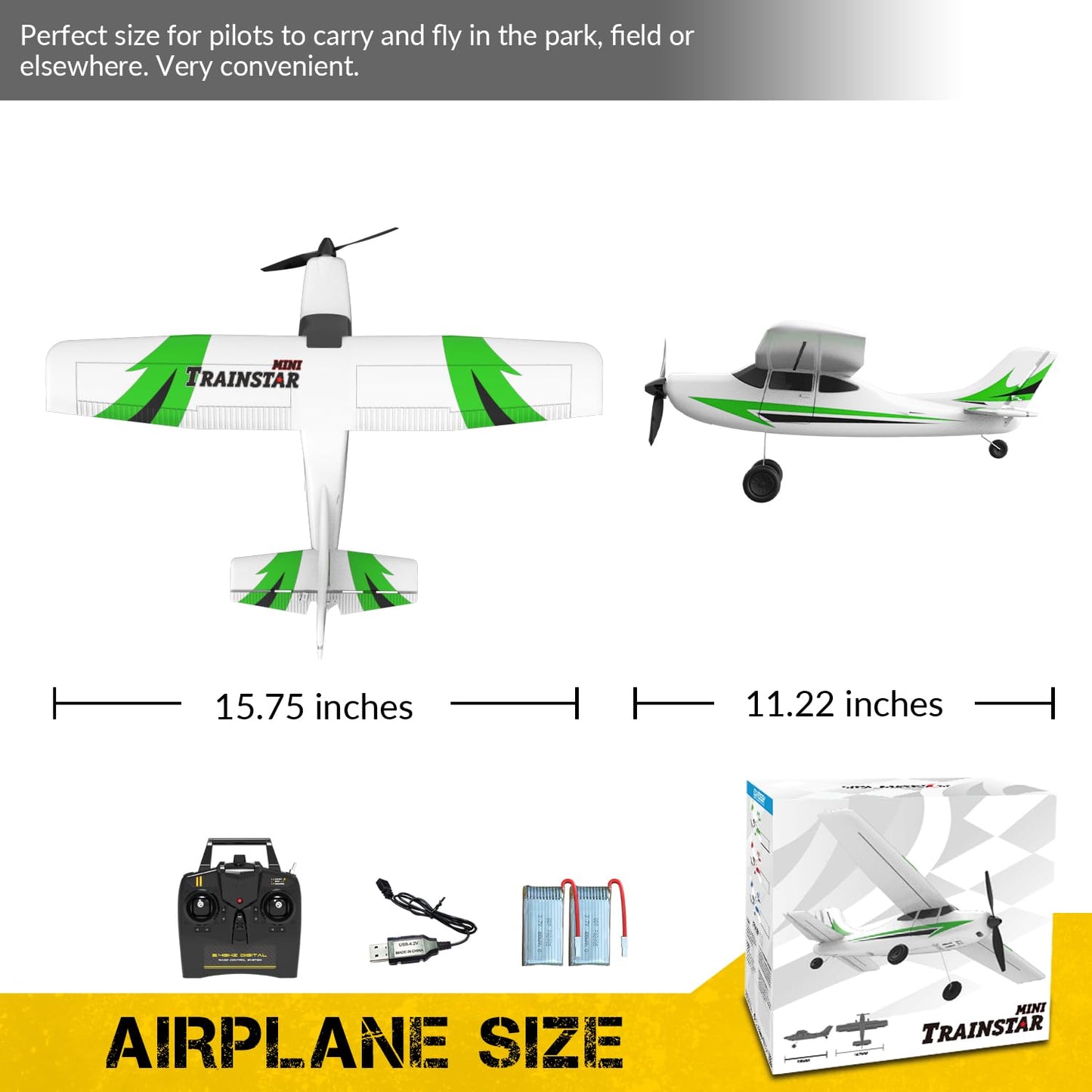 VOLANTEXRC RC Plane Trainer 3CH Remote Control Airplane with Prop Saver, 6-Axis Gyro Stabilizer & 3 Modes to Fly, Hobby Radio Controlled Aircraft RTF for Beginners, Adults (400mm,Green)