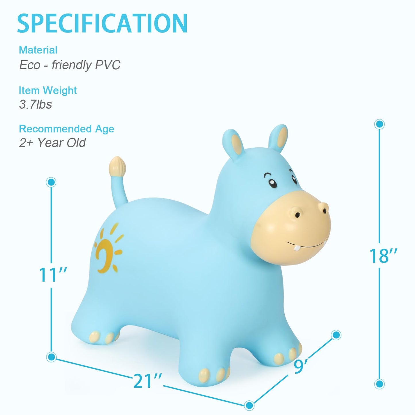 INPANY Bouncy Horse, Hippo Hopper Toys, Toddlers Bouncing Animals Toys, Inflatable Hopping Horse Buddies, Kid Ride on Rubber Bouncer, Indoor Outdoor Birthday Gifts Toy for 2 3 4 Year Old Girls Boys