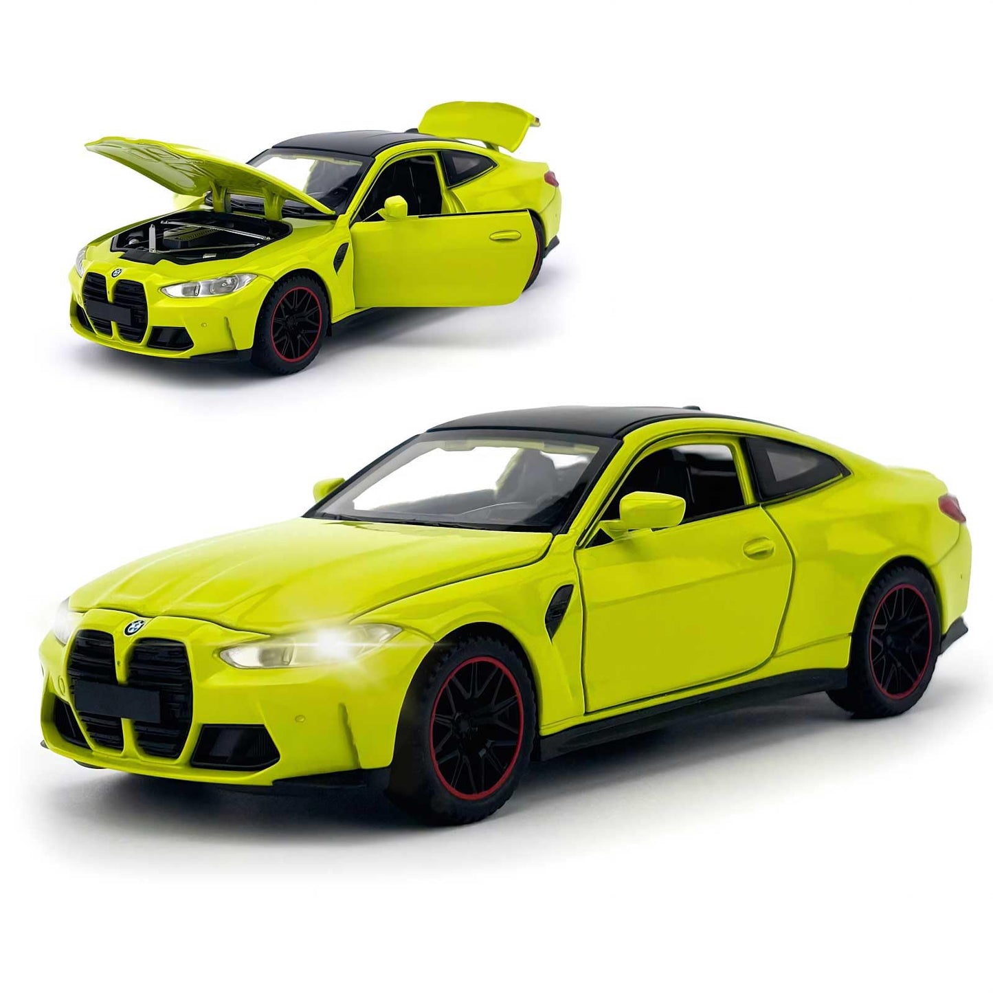 1/32 M4 Diecast Model Car, 6.3'', 4 Doors, Hood & Trunk Openable, Collectible Vehicle, Pull Back Toy Car with Sound & Light, Ideal Gift for Boys & Girls