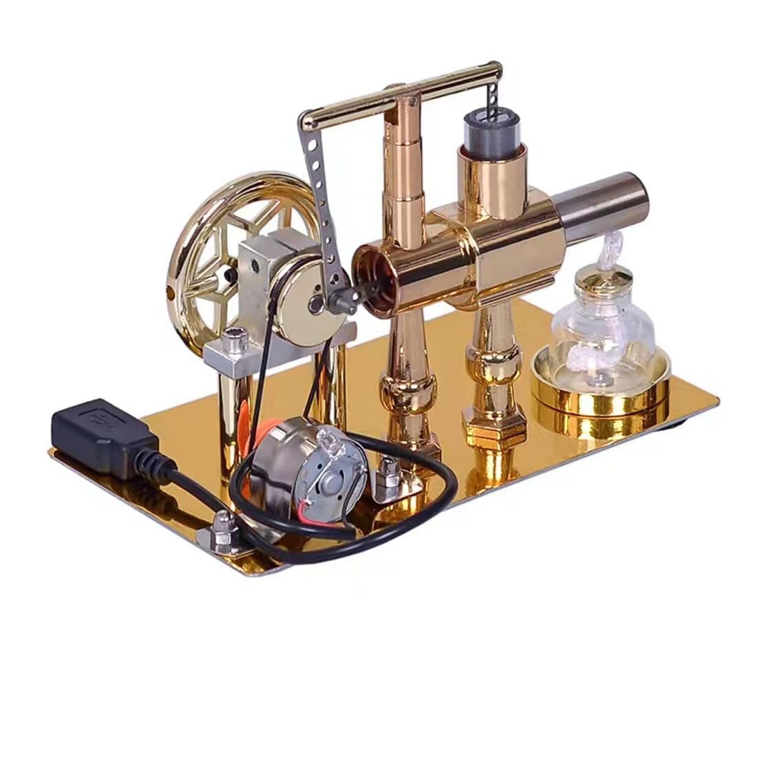 PUOSUO Hot Air Stirling Motor Power Generator Alpha Engine Model with LED Lights Kit Teaching Stirling Engine Kit for Adults Desktop Educational (D)