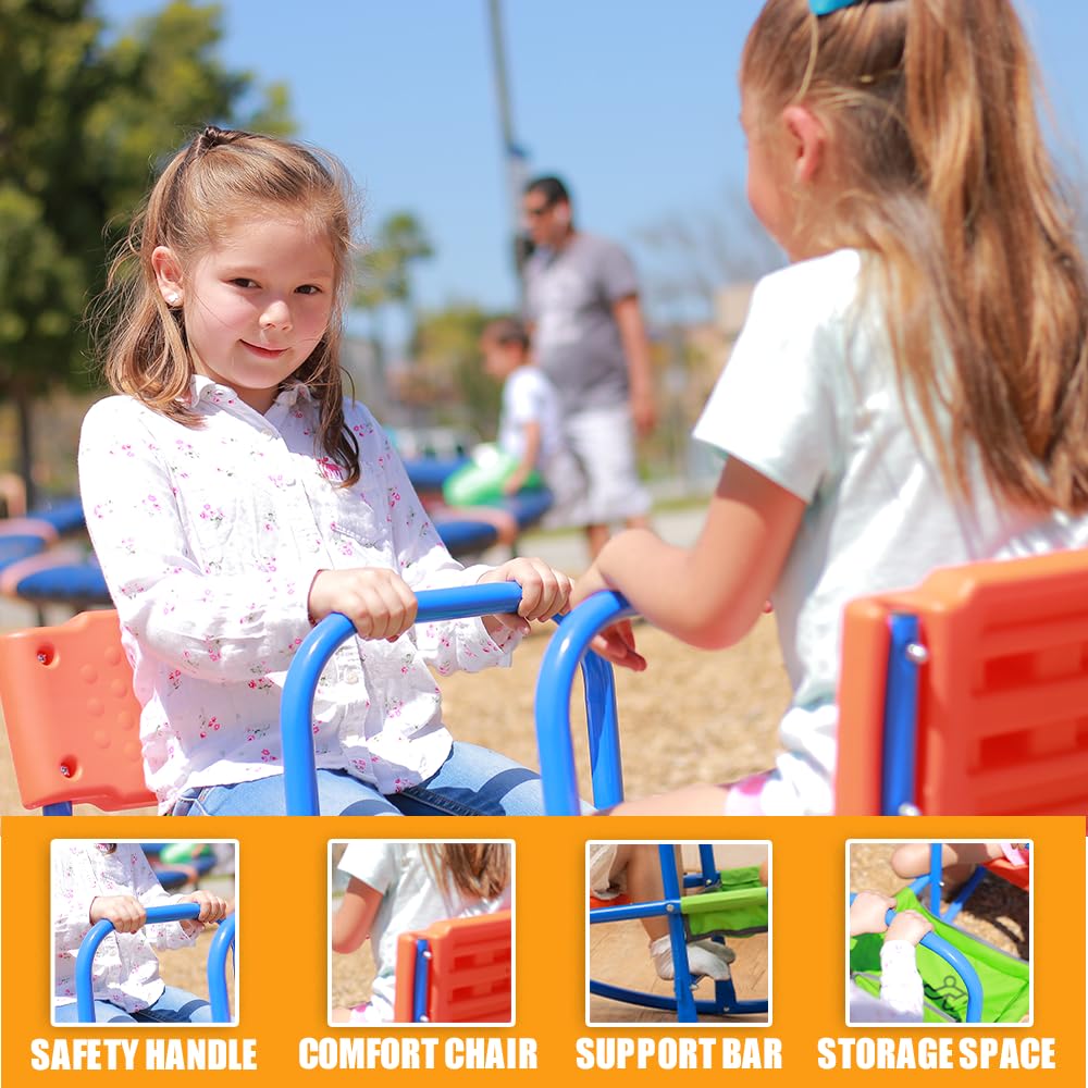 PLATPORTS Double Rocking Seesaw – 2-Seater Teeter Totter for Kids Ages 3-5 – Outdoor Ride-On Playground Toy for Two Children – Durable Steel Rocking Chair Seesaw for Backyard Fun