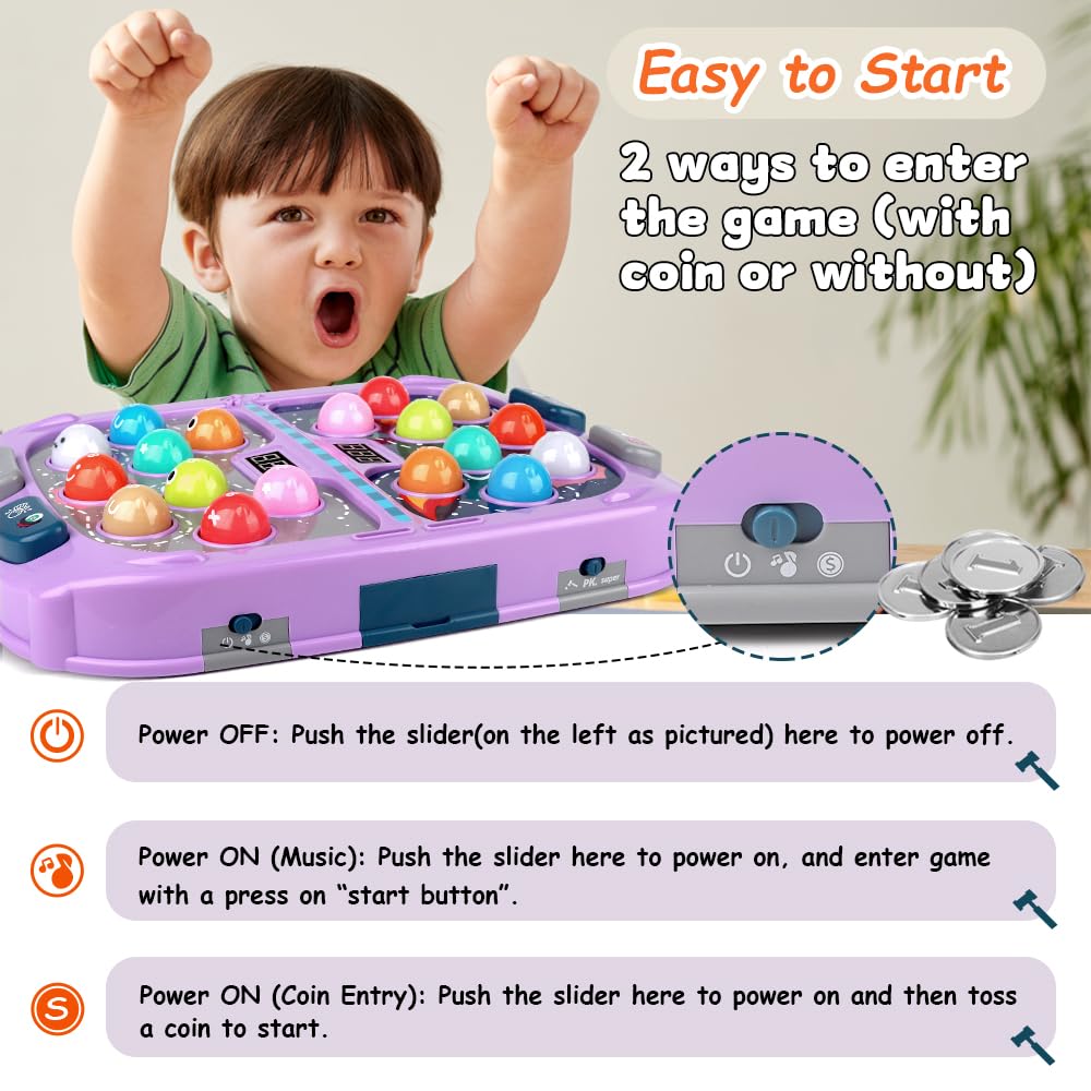 Whack Game Mole for Kids, Toys for 3 4 5 6 7 8+ Year Old Girls Boys, Pounding Toddler Toys for Age 3-8, Birthday Gifts for Girls Age 3 4 5 6 7 8 Years Old, Interactive Toys with 3 Modes, Music, Light