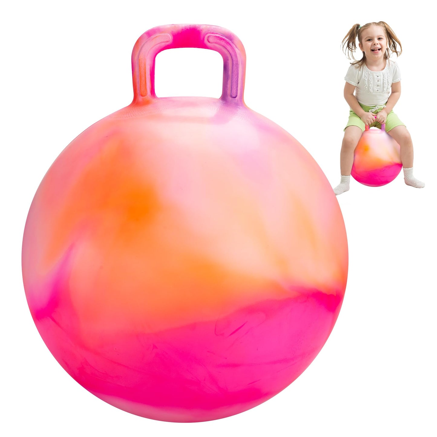 INPODAK Hopper Ball, 22 Inch Bouncy Ball with Handle for Kids, Hippity Hop Jumping Bounce Hopping Toy for Boys Girls Ages 7-12 with Pump and Gift Box Great Gift for Birthday Holiday (Orange)