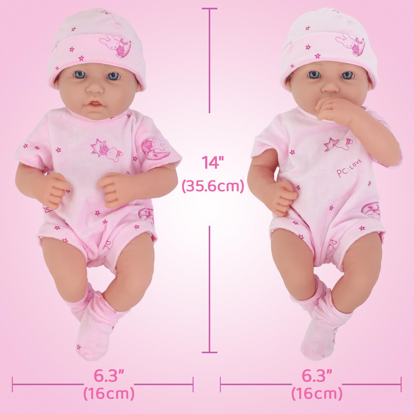 UNICORN ELEMENT 14 Inch Baby Doll-Baby Dolls with 15 Piece Accessories Set, Soft Body Baby Girl Doll, with Bottle & Pacifier, Clothes and Hats, Gift Box for Toddlers Ages 3 4 5