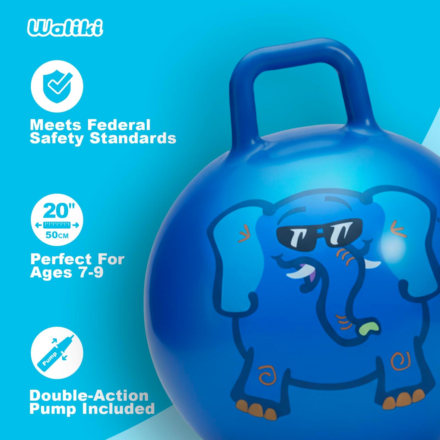 WALIKI Hopper Ball Toy for Boys and Girls Ages 7-9 | Hippity Hop Jumping Ball | Cool Birthday Gift | Blue | 20"