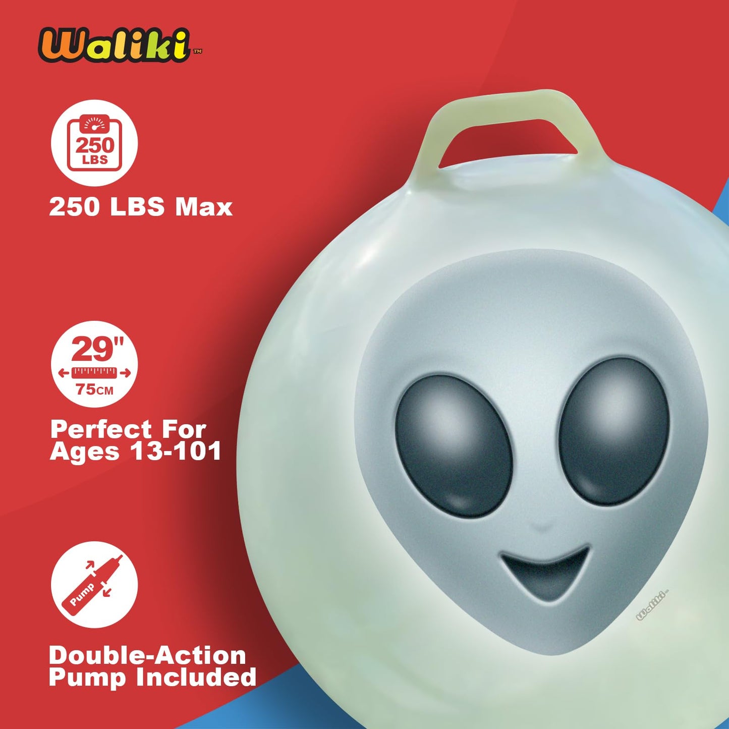 WALIKI Hop Ball for Adults | 29" Glow in The Dark Alien Hopping Ball | Sit and Bounce Ball | Great for Team Building