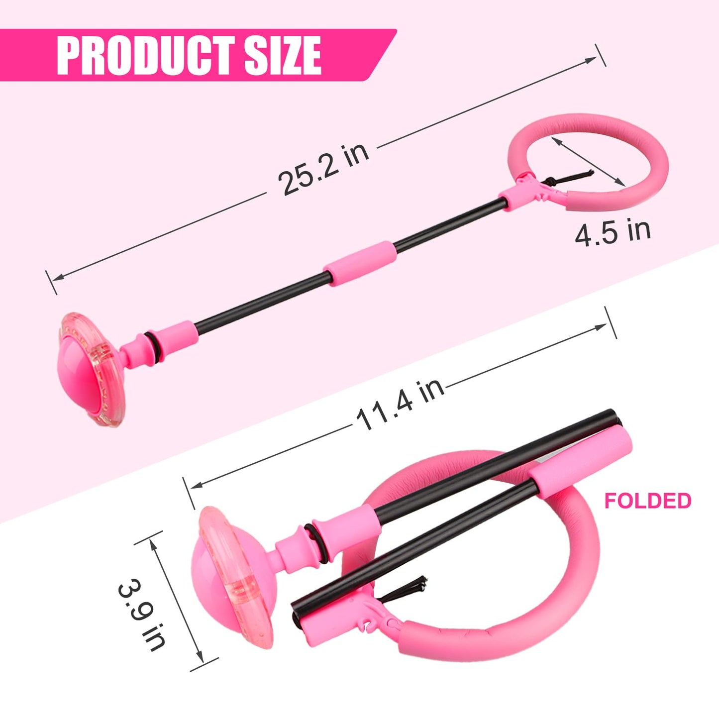 Chridark Ankle Skip Ball for Kids - Foldable Flash Wheel Skip Ball, Outside Game Toys for Kids & Adults, Gift for Boys & Girls Age 5 6 7 8 9 10 Years Old, Pink