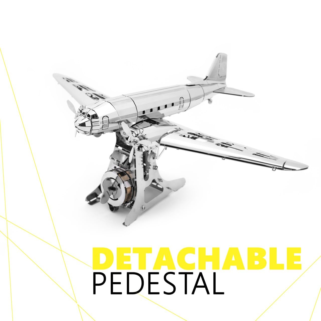 METAL-TIME REMARKABLE DOUGLAS, Douglas DC-3 Model, 3D Metal Airplane Model Mechanical Building Kit, Unique Wind-Up Moving Mechanism, Stainless Steel DIY Construction with Toolbox - 146 Pieces.