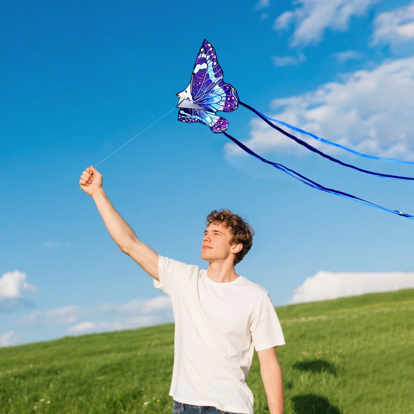 Butterfly Kite, Easy to Fly Kites for Kids & Adults, Beach Kites for Boys & Girls Ages 4-8 & 8-12, 55''X 28'' Large Single Line Kite(Blue)