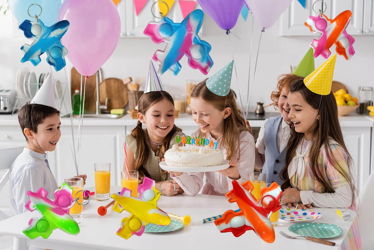Roaqua 100 Packs Bulk Airplane Push Rainbow Bubble Mini Pop Fidget for Boy Girls Kids, Birthday Party Favors Supplies Classroom summer Student Prize Gifts
