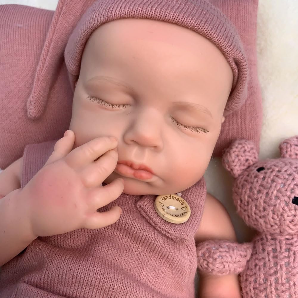 Gileutay 18 inch Lifelike Full Silicone Baby Doll Girl Open Mouth Realistic Reborn Dolls that Look Real Sleeping Baby