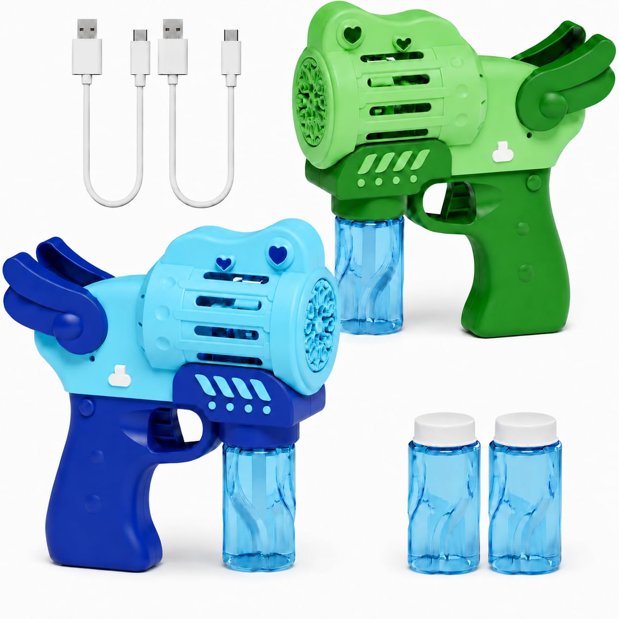 2 Pack Rechargeable Bubble Gun with 4 Bottles Solution, Bubbles Machine Blower Guns Toys with LED Lights for Toddlers Kids 3-12, Summer Toy, Party Favors, Easter, Birthday Gift