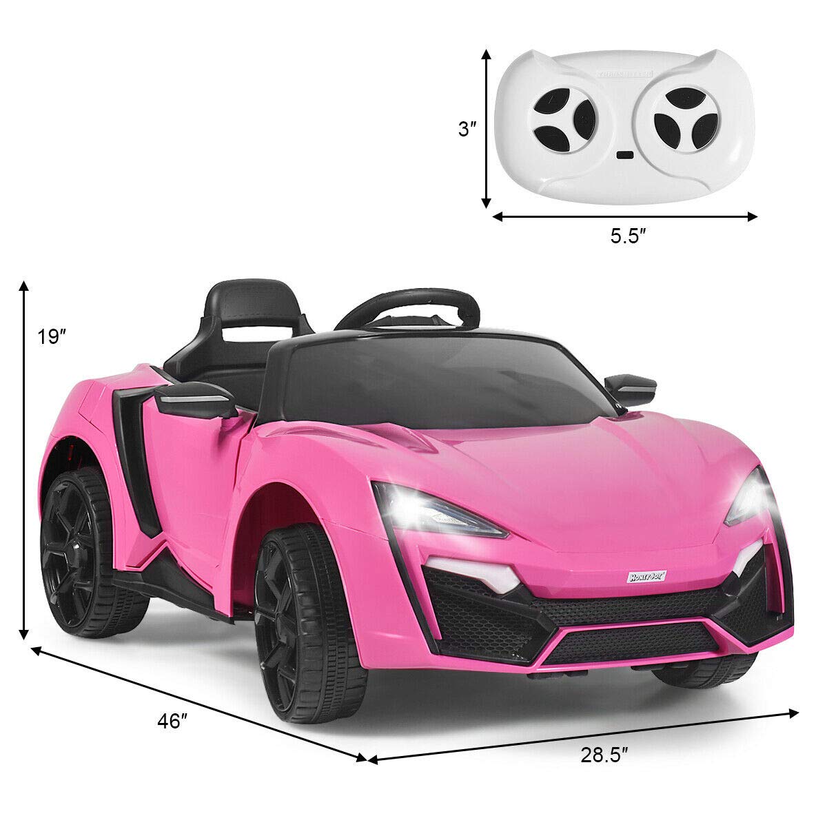 HONEY JOY Pink Ride On Car, 12V Battery Powered Electric Vehicle w/Remote Control,3 Speeds, LED Lights, Horn, Music, MP3, USB, Spring Suspension, 4 Wheeler for Boy Girl Gift, Electric Car for Kids