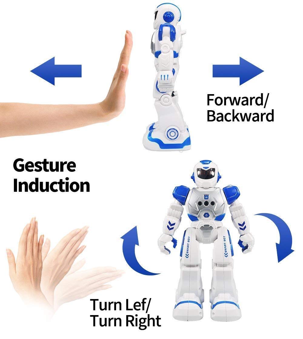 Suliper Remote Control Robot for Kids,Intellectual Gesture Sensor Programmable Robots with Infrared Controller Early Education Toys can Dance Sing Walk,Best Gift for Children (Blue/White)