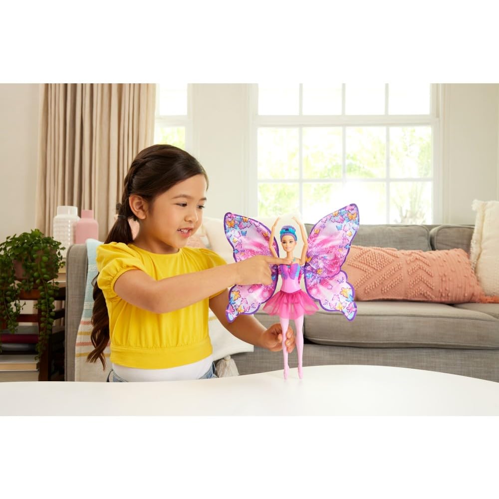Barbie Dance and Flutter Doll with 2-in-1 Transformation from Dancer to Butterfly with Opening Wings, Purple Hair, Headpiece & Removable Tutu