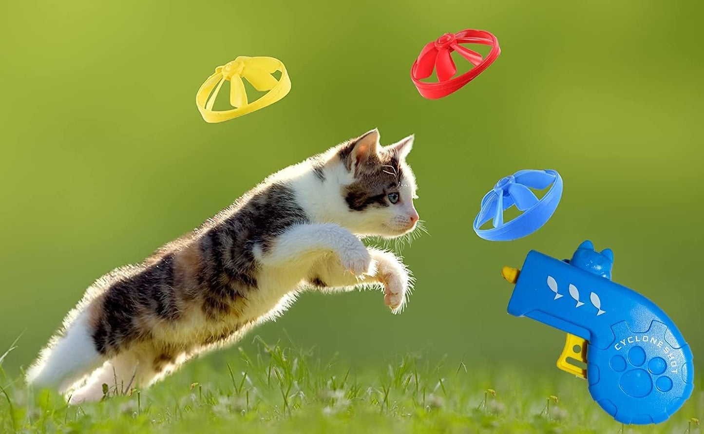 IAXSEE 18 Pieces Cat Fetch Toy with Colorful Flying Propellers Set, Cat Playing Tracking Interactive Toys for Kitten Indoor and Outdoor Chasing Training Hunting
