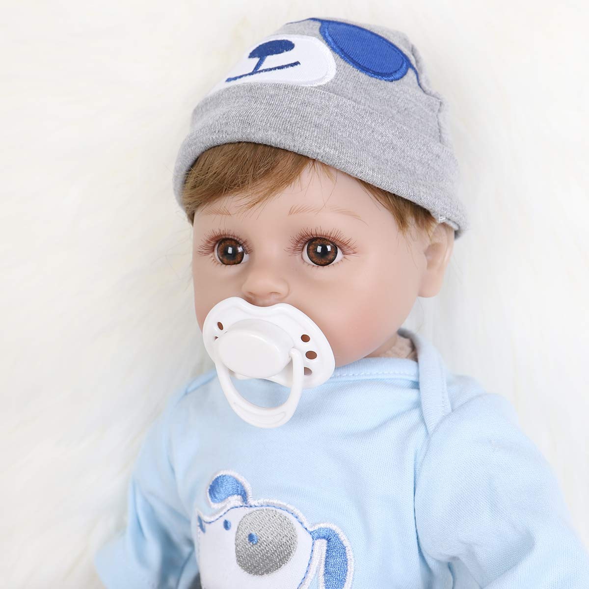 ENADOLL Reborn Baby Doll Realistic Silicone Vinyl Baby Blue Dog Boy 16 inch Weighted Soft Body Lifelike Doll Gift Set for Ages 3+