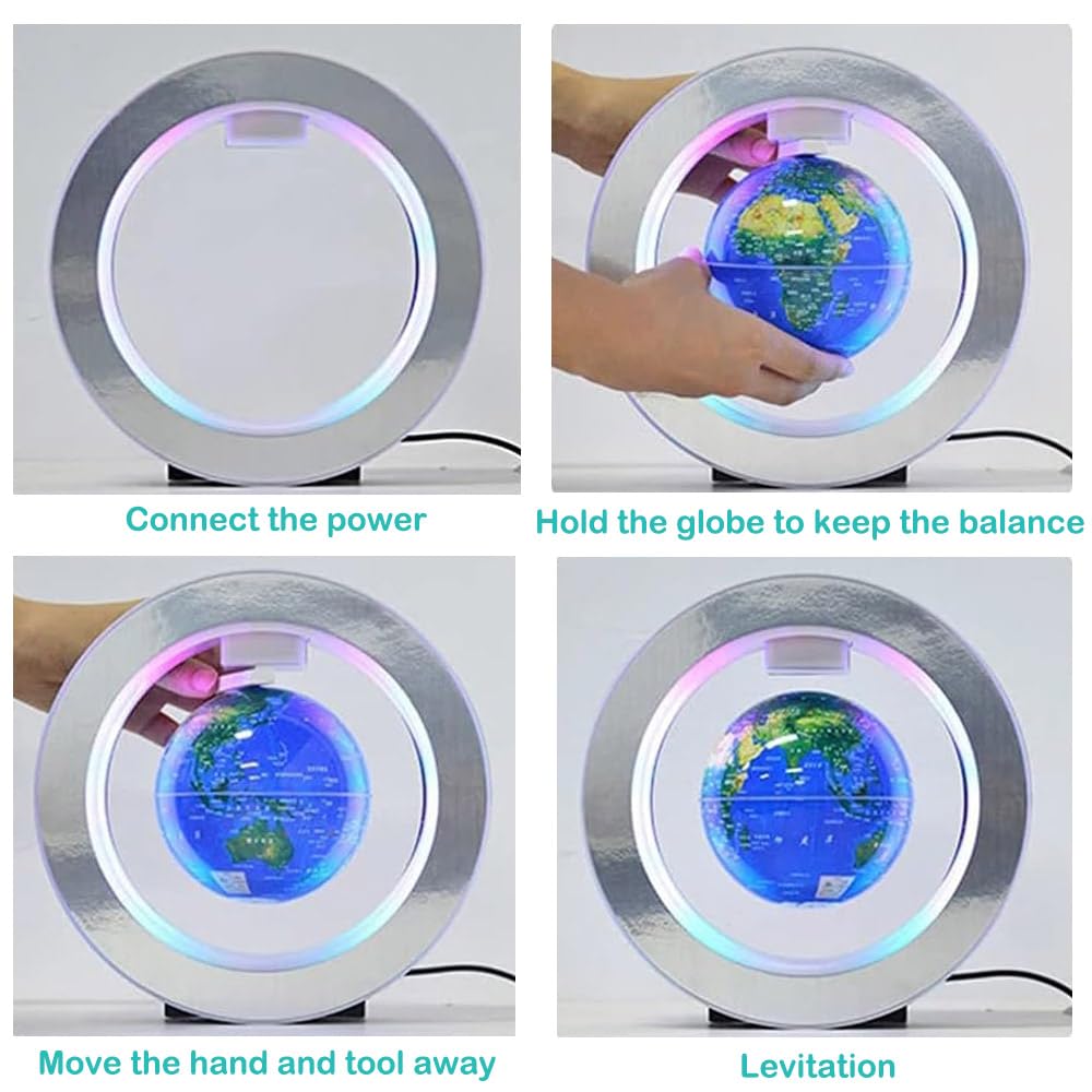 Levitation Floating Globe 4inch Rotating Magnetic Mysteriously Suspended In Air World Map Home Decoration Crafts Fashion Holiday Gifts (Blue)