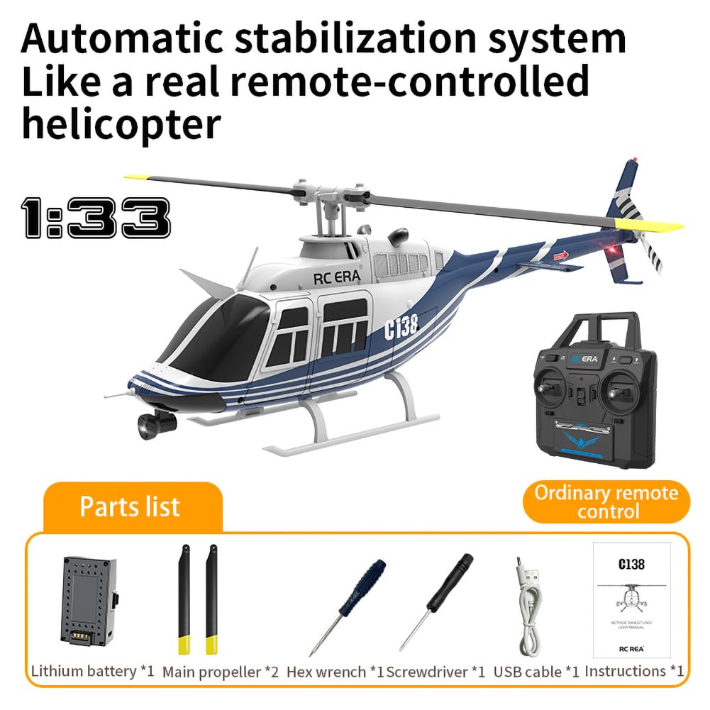 FLYCOLOR C138 RC Helicopter 2.4G 6CH 6-Axis Gyro Altitude Hold 1/33 Remote Control Plane Ready to Fly RTF(Blue-White)