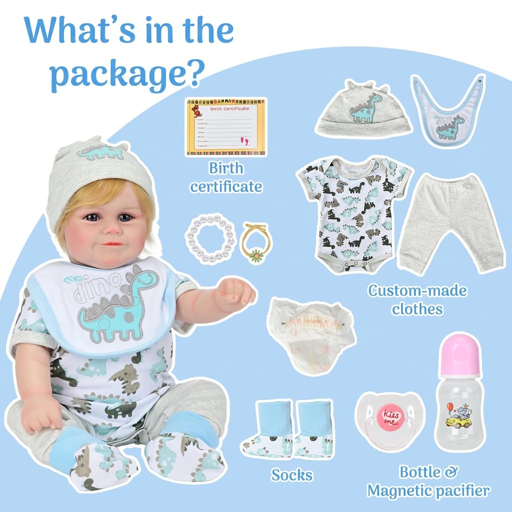 Lifelike Reborn Baby Dolls Silicone Full Body Girl, 20inch Real Baby Feeling Realistic Newborn Baby Doll Adorable Smiling Real Life Baby Dolls With Hair Gift Box For Toddler Girl Toy(Gray Hat Boy)