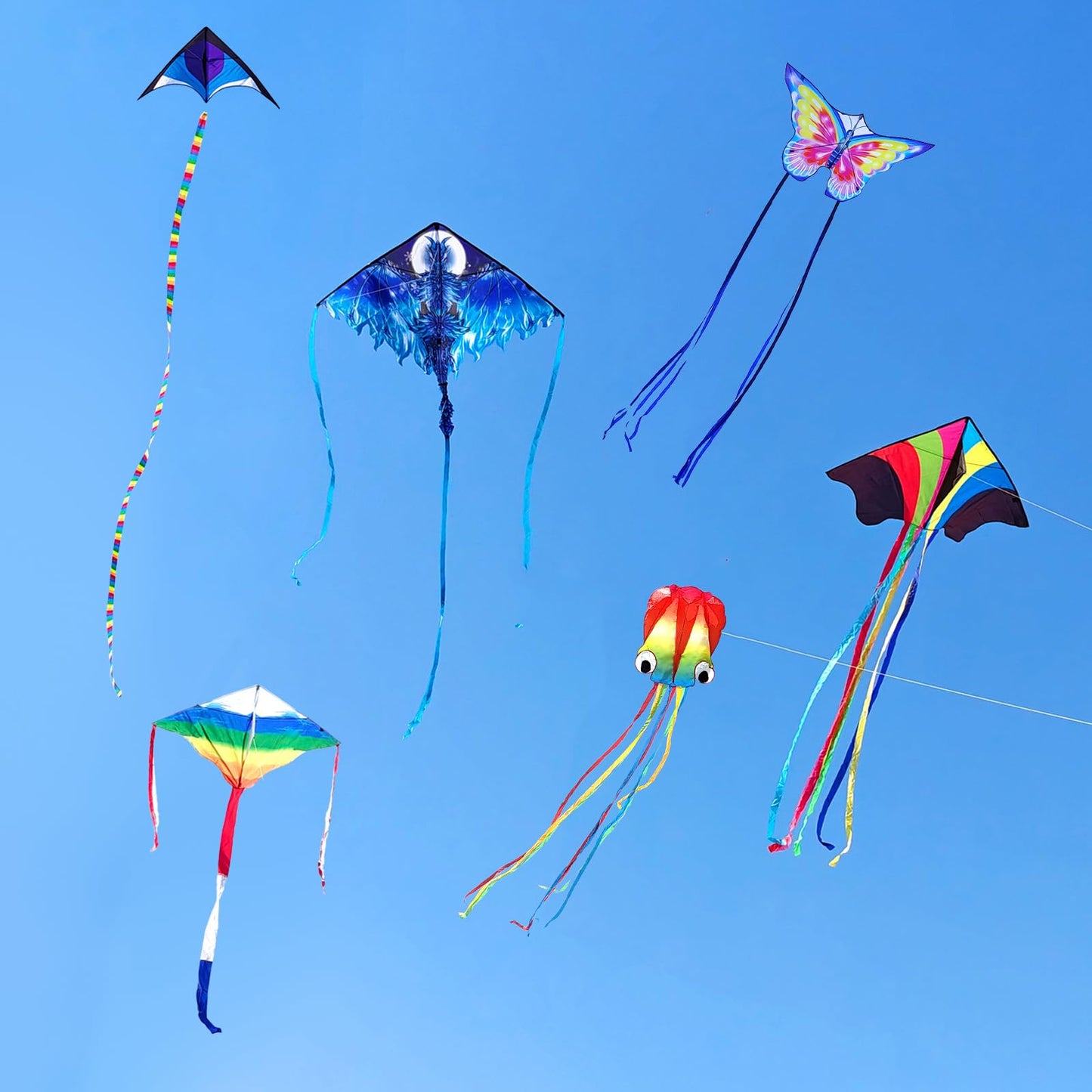 Kites for Kids & Adults, Beach Set for Beginners, Easy to Fly Large Kites Pack for Boys and Girls, 300ft Kite String Included, Perfect for Outdoor Activities (6 Pack)