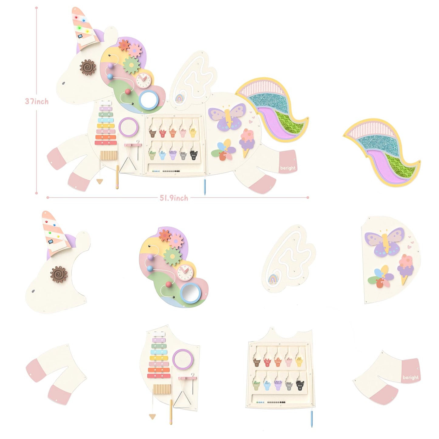 Asweets Unicorn Activity Wall Busy Board Panels, Montessori Sensory Toys, Toddler Learning Activity Center, Perfect for Toddler Playroom & Children's Daycare, White