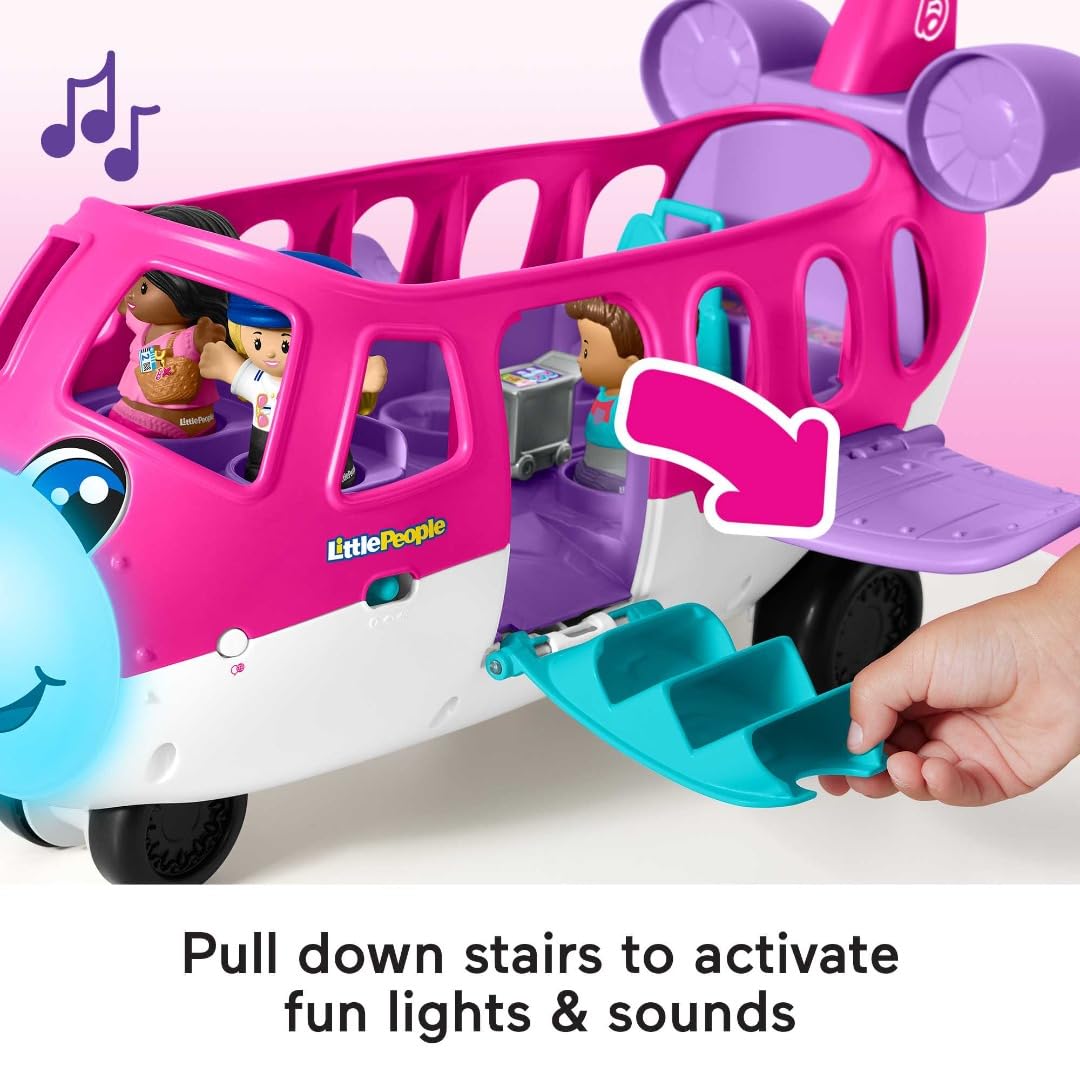 Fisher-Price Little Barbie Dream Airplane Presented By Little People With 1 Airplane, 1 Barbie, 1 Ken, 1 Pilot And 1 Luggage Element, Multilingual, Children's Toy, From 2 Years, HNK77