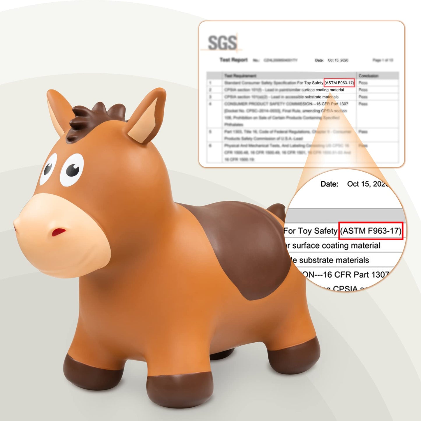 ZOOJOY Bouncy Horse Hopping Toys, Inflatable Animal Horse Toys for Toddlers, Outdoor Indoor Bounce and Ride On Bouncer for Boys Girls, Birthday Gifts for 18 Months 2 3 4 5 6 Year Old with Pump