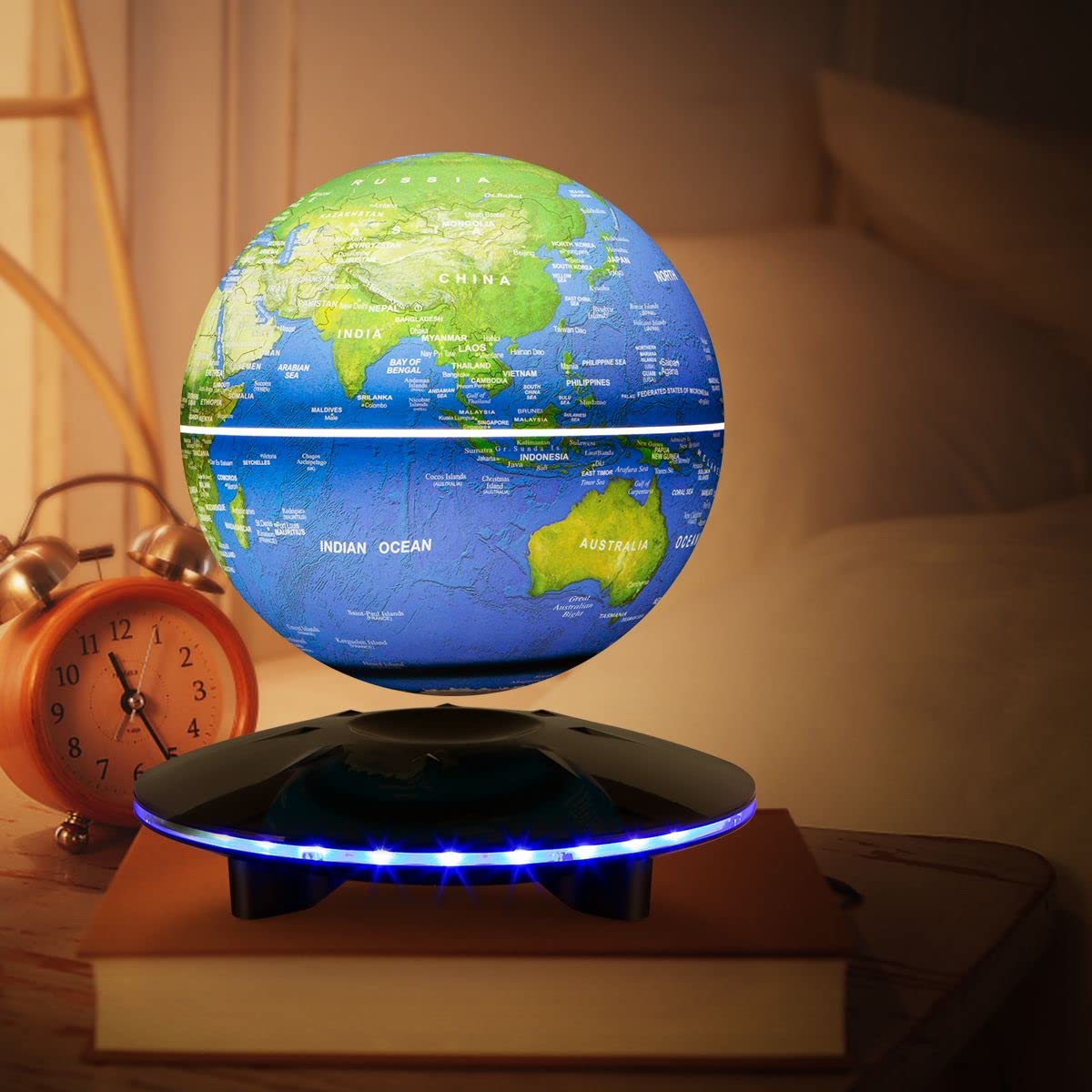 Magnetic Levitating Globe, 6 Inch LED Levitation Floating World Map Globe, Auto Rotation Suspended in Mid-air with Touch Control for Home Office Desk Decoration