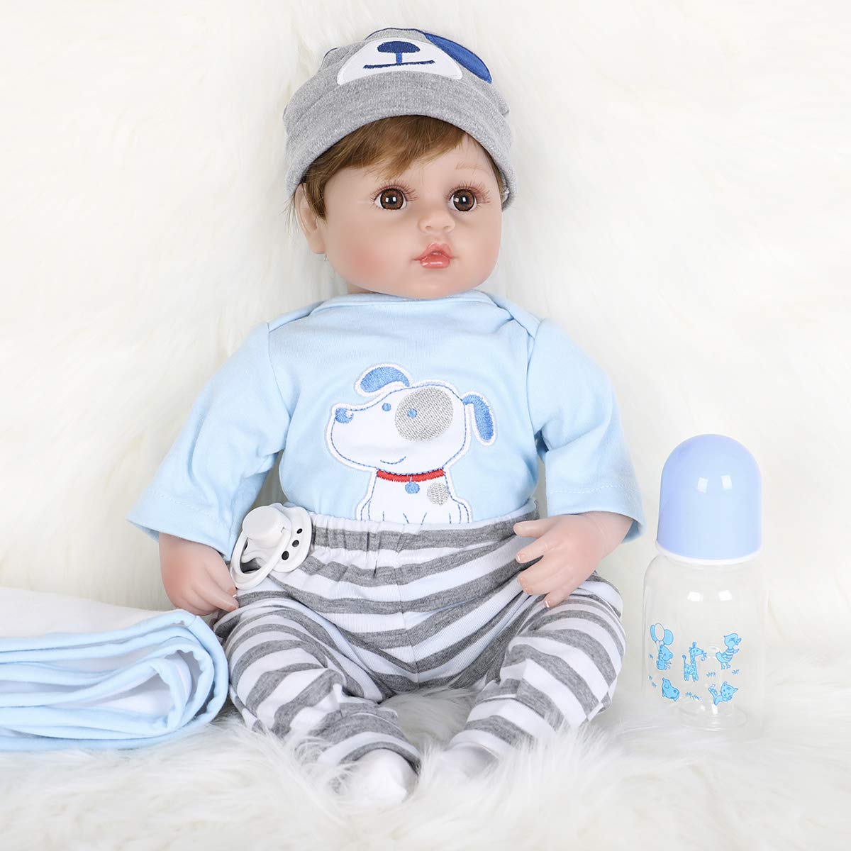 ENADOLL Reborn Baby Doll Realistic Silicone Vinyl Baby Blue Dog Boy 16 inch Weighted Soft Body Lifelike Doll Gift Set for Ages 3+