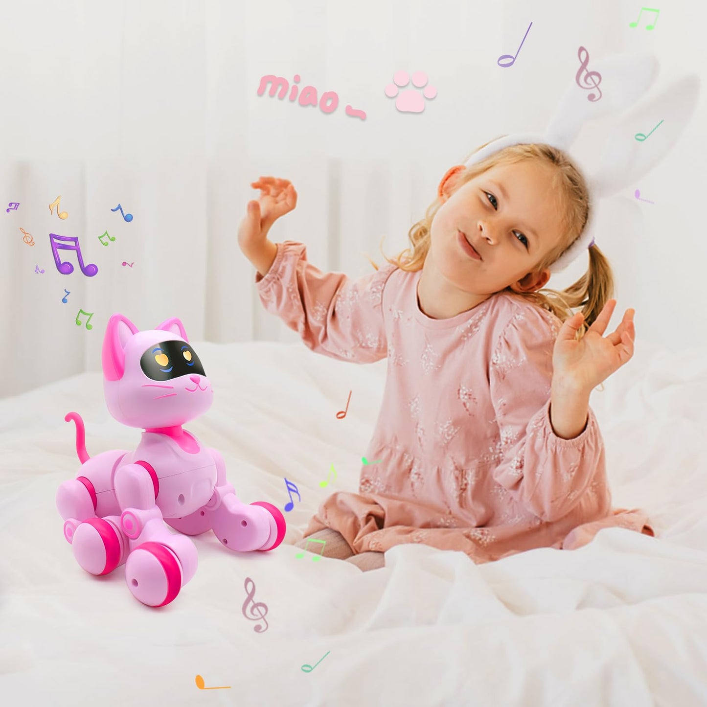 Ysityum Remote Control Robot Cat Toy - RC Robotic Cat for Kids, Interactive Programmable Smart Robot Pet with Light, Sound, Touch Sensing, LED Eyes, Dance & Music, Gift for Kids 3+